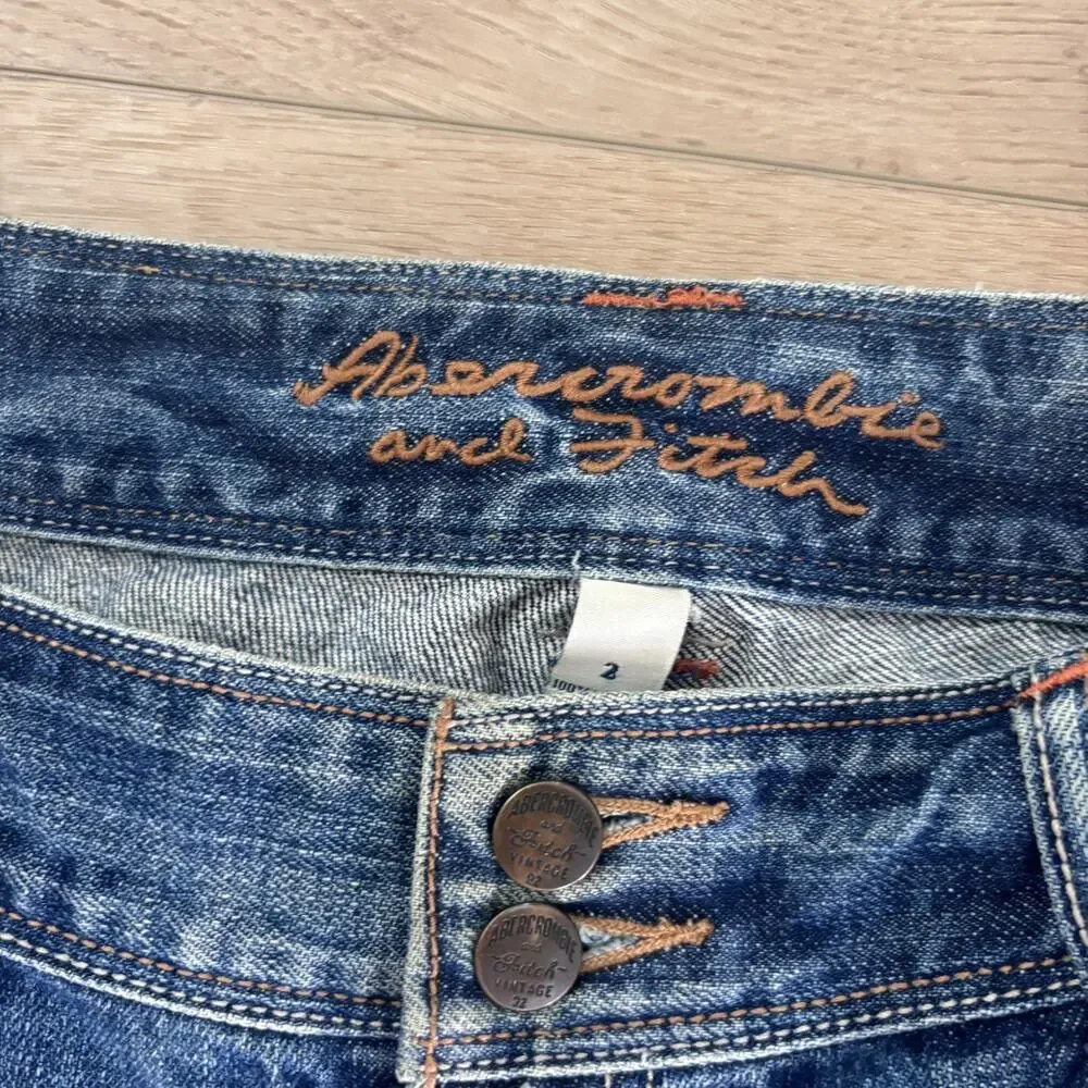 Abercrombie & Fitch Womens Low Rise Jean Shorts Y2K Long Bermuda Distress Denim